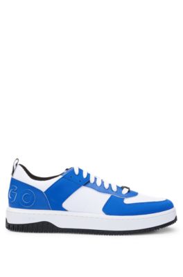 Mixed-material lace-up trainers with branded backtab, Light Blue