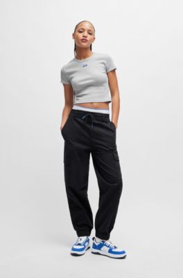 Mixed-material lace-up trainers with branded backtab, Light Blue