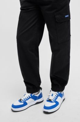 Mixed-material lace-up trainers with branded backtab, Light Blue