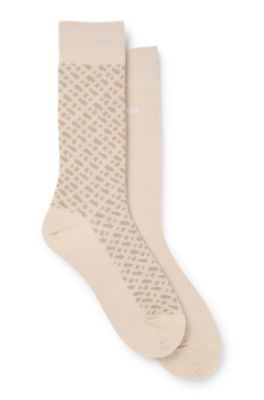 Two-pack of cotton-blend socks in a regular length, Light Beige