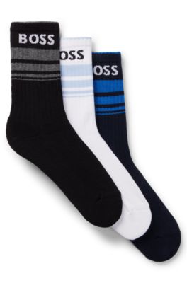 Hugo Boss Three-pack Of Short Socks With Stripes And Logos In Black
