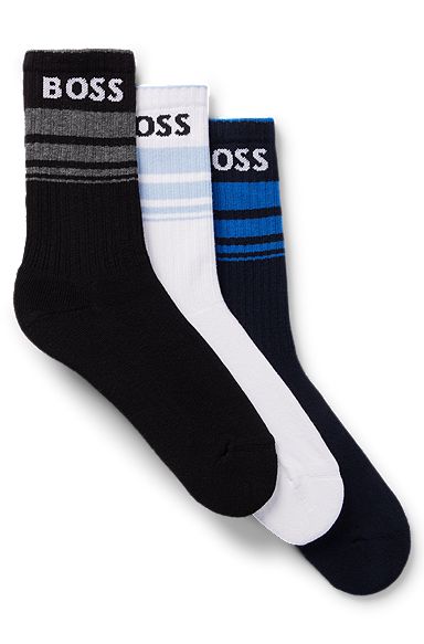 Three-pack of short socks with stripes and logos, Patterned