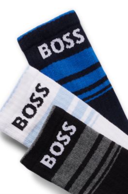 Three-pack of short socks with stripes and logos, Patterned