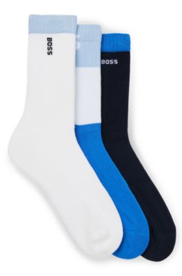 Shop Hugo Boss Three-pack Of Short-length Socks With Logo Details In Dark Blue