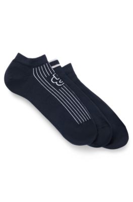 Three-pack of ankle-length socks with branding, Dark Blue