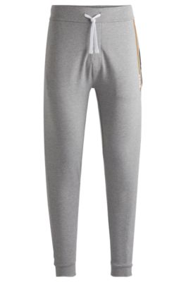 Hugo Boss Cotton-terry Tracksuit Bottoms With Stripes And Logo In Grey