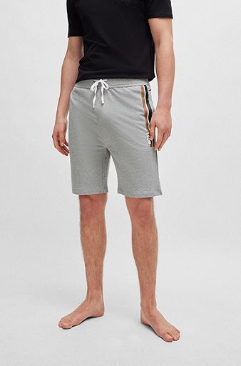 Drawstring shorts in French terry with stripes and logo, Grey