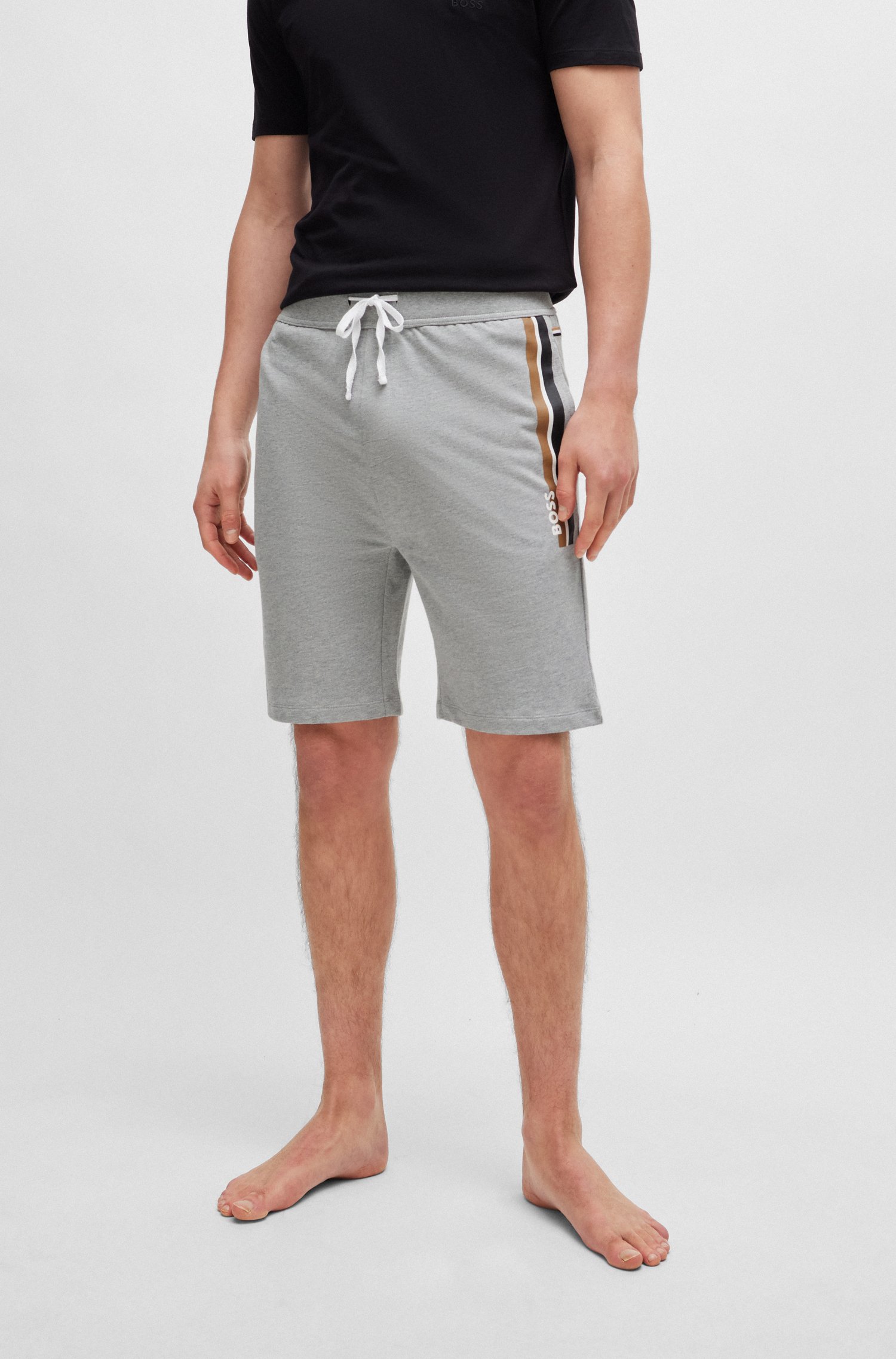 Shorts con cordón en felpa de rizo rayas y logo