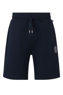 Hugo Boss Cotton-terry Shorts With Double Monogram And Drawstring In Dark Blue