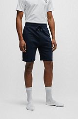 Cotton-terry shorts with double monogram and drawstring , Dark Blue