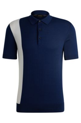 Shop Hugo Boss Polo-collar Regular-fit Sweater In Silk And Cotton In Light Blue