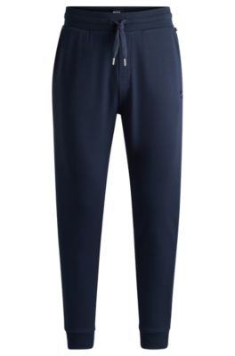 Hugo Boss Cotton-terry Tracksuit Bottoms With Double Monogram In Dark Blue