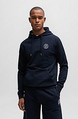 Cotton-terry regular-fit hoodie with double monogram, Dark Blue