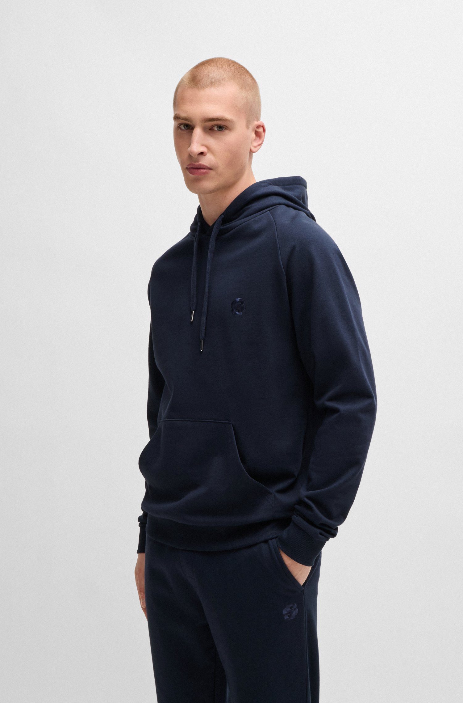 Cotton-terry regular-fit hoodie with double monogram