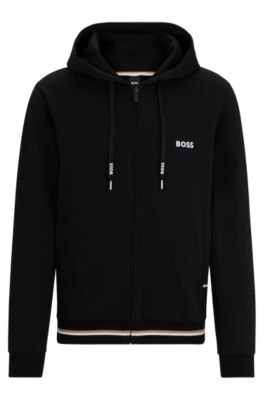 BOSS zip up hoodie with stripes and logos Black