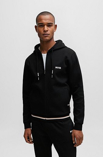  zip-up hoodie with stripes and logos, Black