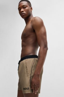 Quick-dry swim shorts with contrast details, Khaki