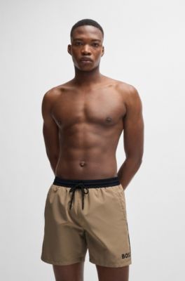 Quick-dry swim shorts with contrast details, Khaki