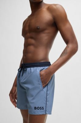 Quick-dry swim shorts with contrast details, Light Blue