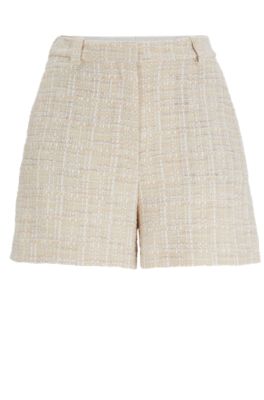 Shop Hugo Boss Relaxed-fit Tweed Shorts With Belt Loops In Patterned