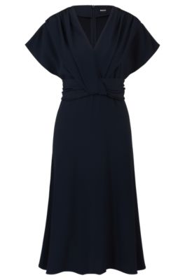 Shop Hugo Boss Drape-front Dress In Matte Satin In Dark Blue