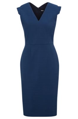 BOSS - Cap-sleeve V-neck dress in wool