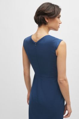 Vestido de lana virgen jaspeada con manga casquillo y escote en pico, Fantas&iacute;a