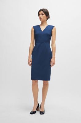 Vestido de lana virgen jaspeada con manga casquillo y escote en pico, Fantas&iacute;a