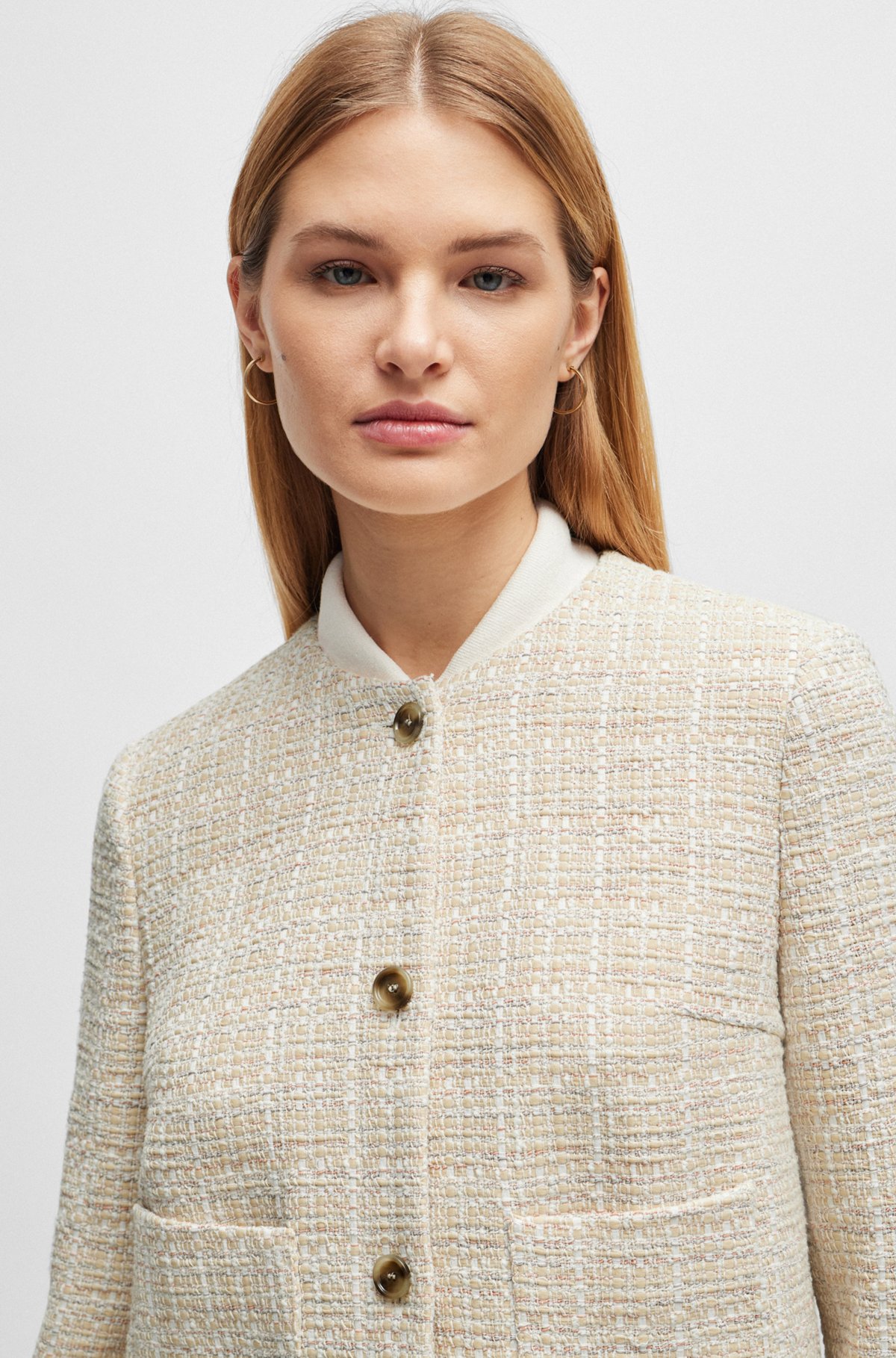 BOSS - Collarless regular-fit jacket in melange tweed BOSS - Collarless regular-fit jacket in melange tweed