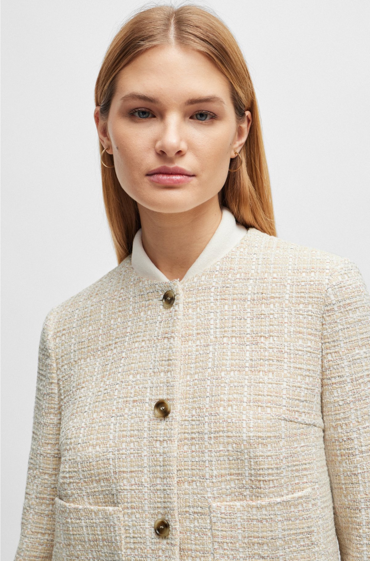 Collarless regular-fit jacket in melange tweed