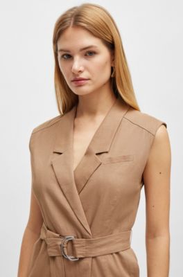 BOSS - Belted wrap dress in a linen blend