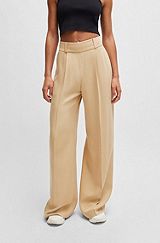 Relaxed-fit trousers with wide leg, Light Beige