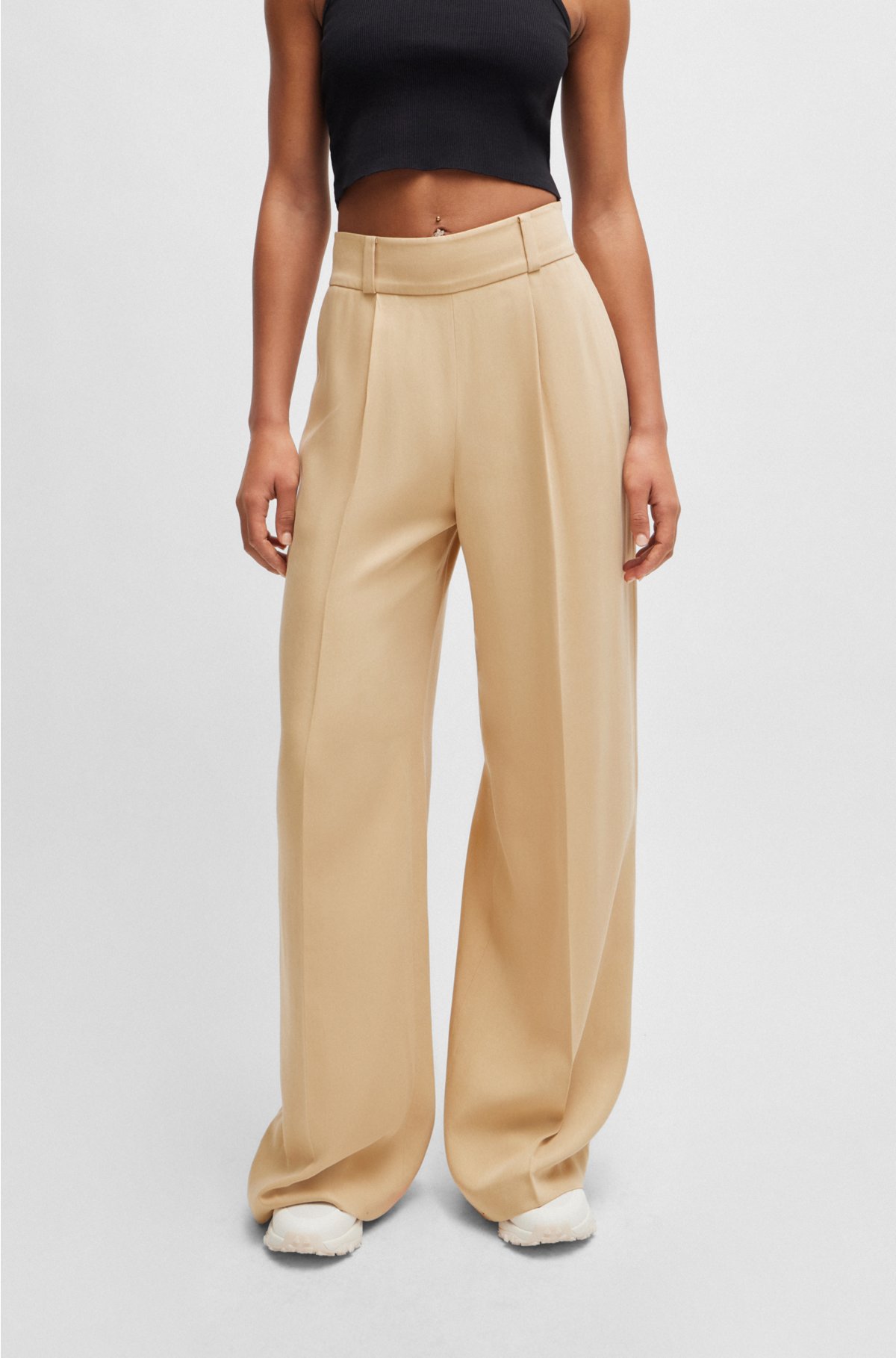 Relaxed fit wide-leg twill trousers - Women