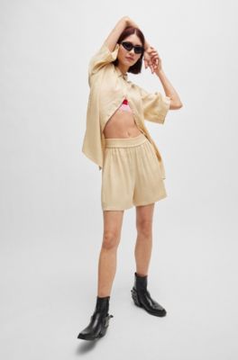 Regular-fit blouse in a linen blend, Light Beige