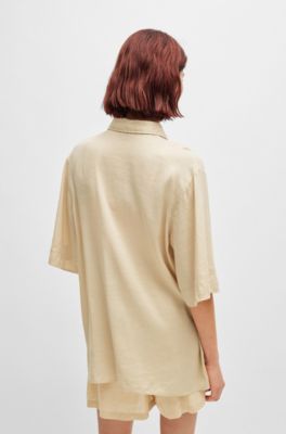 Regular-fit blouse in a linen blend, Light Beige