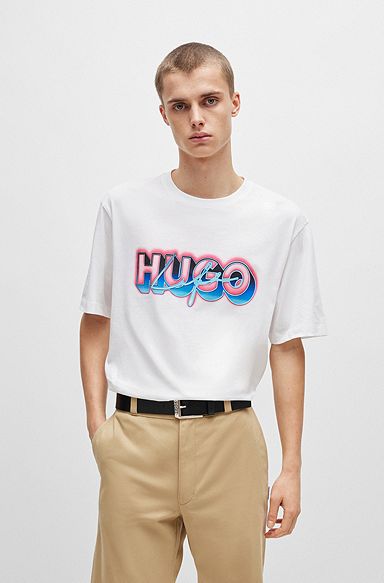 Camiseta de punto de algodón con gráfico de logo, Blanco