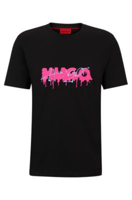 Tシャツ・カットソー BOSS Striped cotton T-shirt Viola BOSS - Cotton-jersey T-shirt with stripes and logo - Dark pink