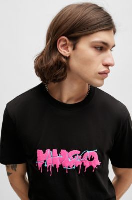 Camiseta de punto de algod&oacute;n con logo doble, Negro