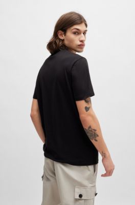 Camiseta de punto de algod&oacute;n con logo doble, Negro