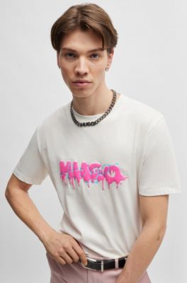 Camiseta de punto de algod&oacute;n con logo doble, Blanco