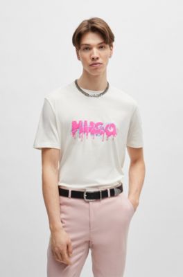 Camiseta de punto de algod&oacute;n con logo doble, Blanco