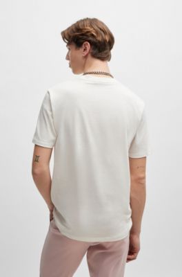 Camiseta de punto de algod&oacute;n con logo doble, Blanco