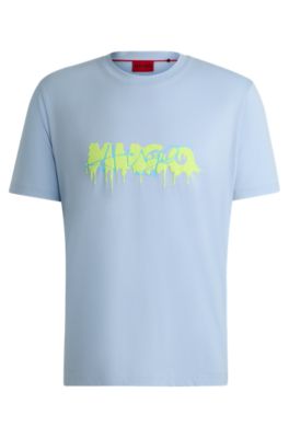 Shop Hugo Cotton-jersey T-shirt With Double Logo In Light Blue