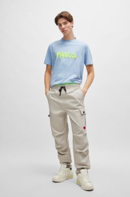 Camiseta de punto de algod&oacute;n con logo doble, Celeste