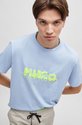 Camiseta de punto de algod&oacute;n con logo doble, Celeste