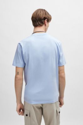 Camiseta de punto de algod&oacute;n con logo doble, Celeste