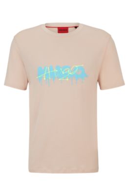 Shop Hugo Cotton-jersey T-shirt With Double Logo In Light Pink