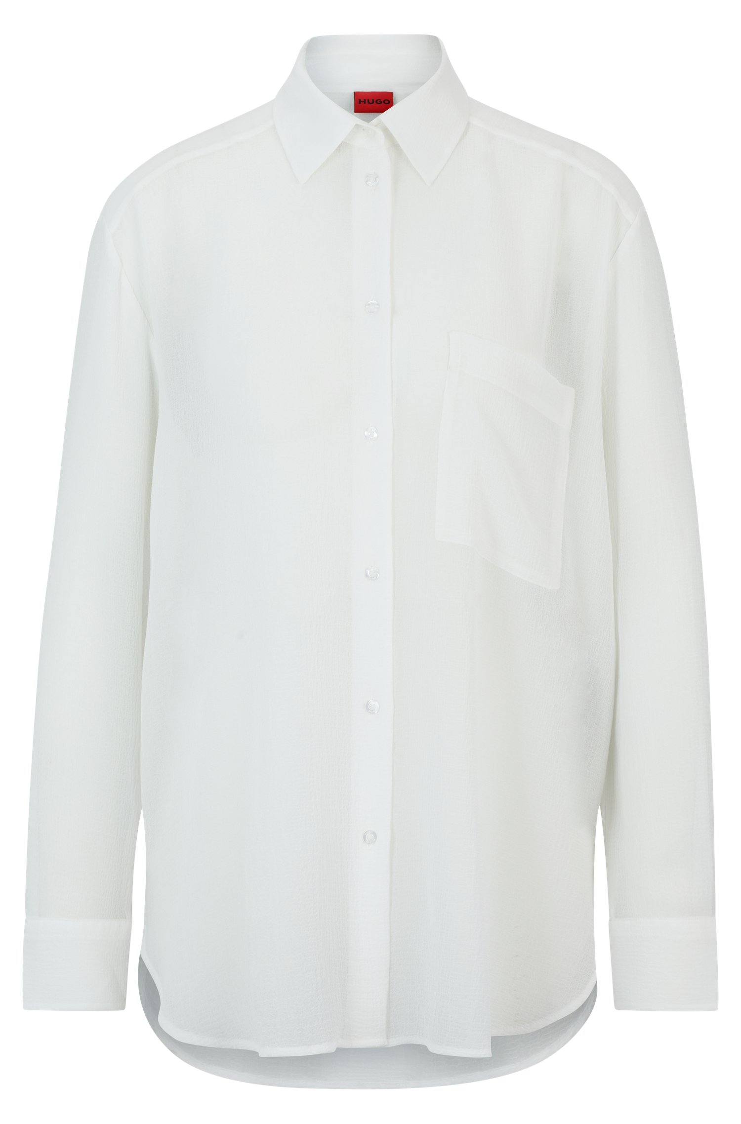 Oversize-fit blouse soft seersucker with point collar