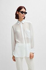 Oversize-fit blouse in soft seersucker with point collar, White