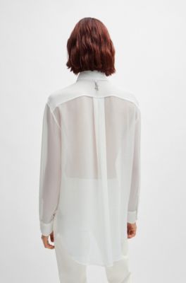 Oversize-fit blouse in soft seersucker with point collar, White